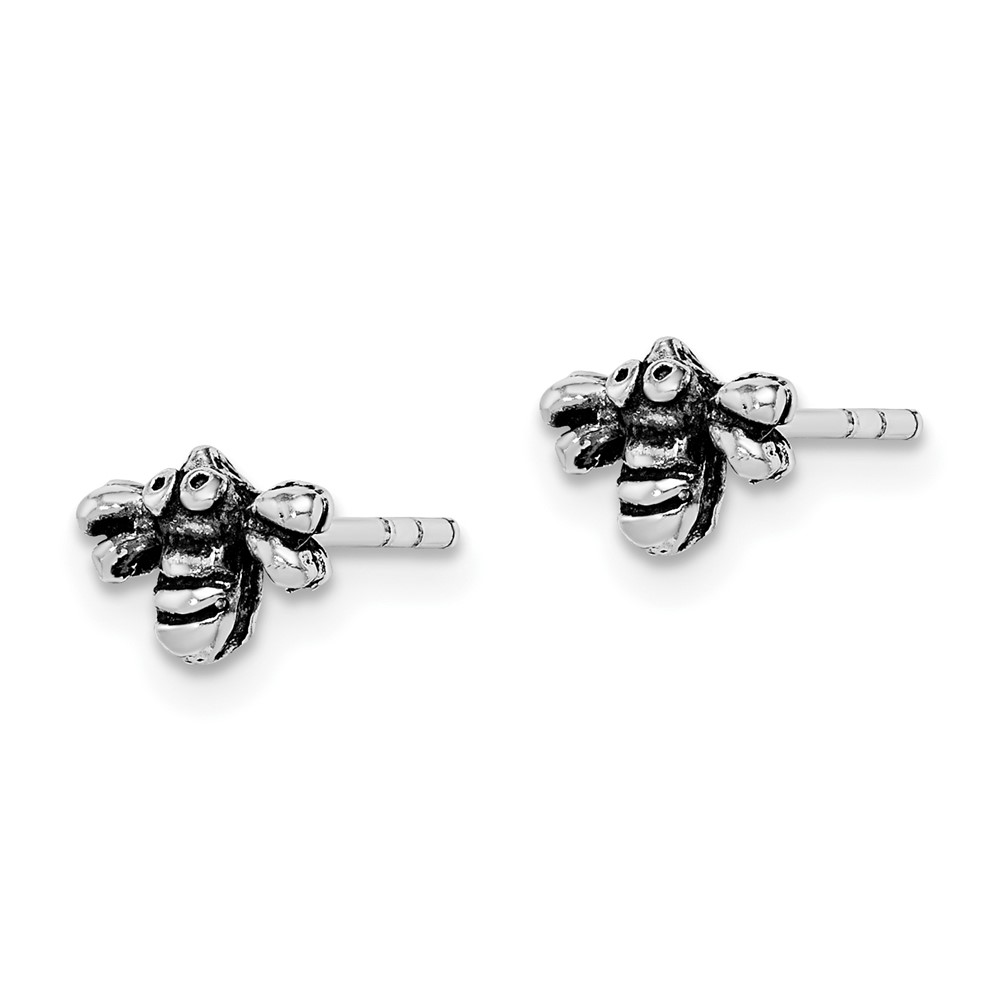 Sterling Silver Rhodium-plated Antiqued Bee Post Earrings (QE15014)