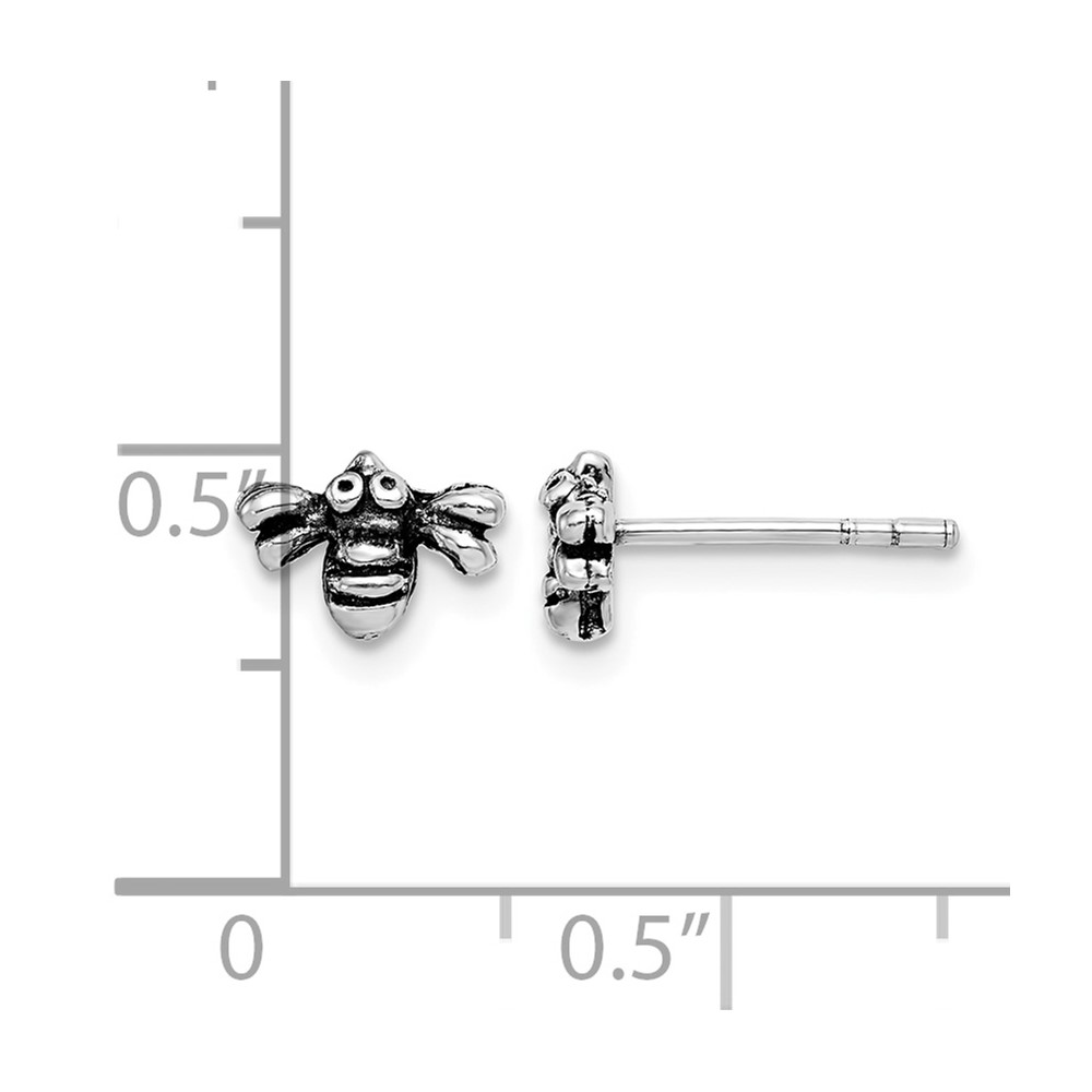 Sterling Silver Rhodium-plated Antiqued Bee Post Earrings (QE15014)