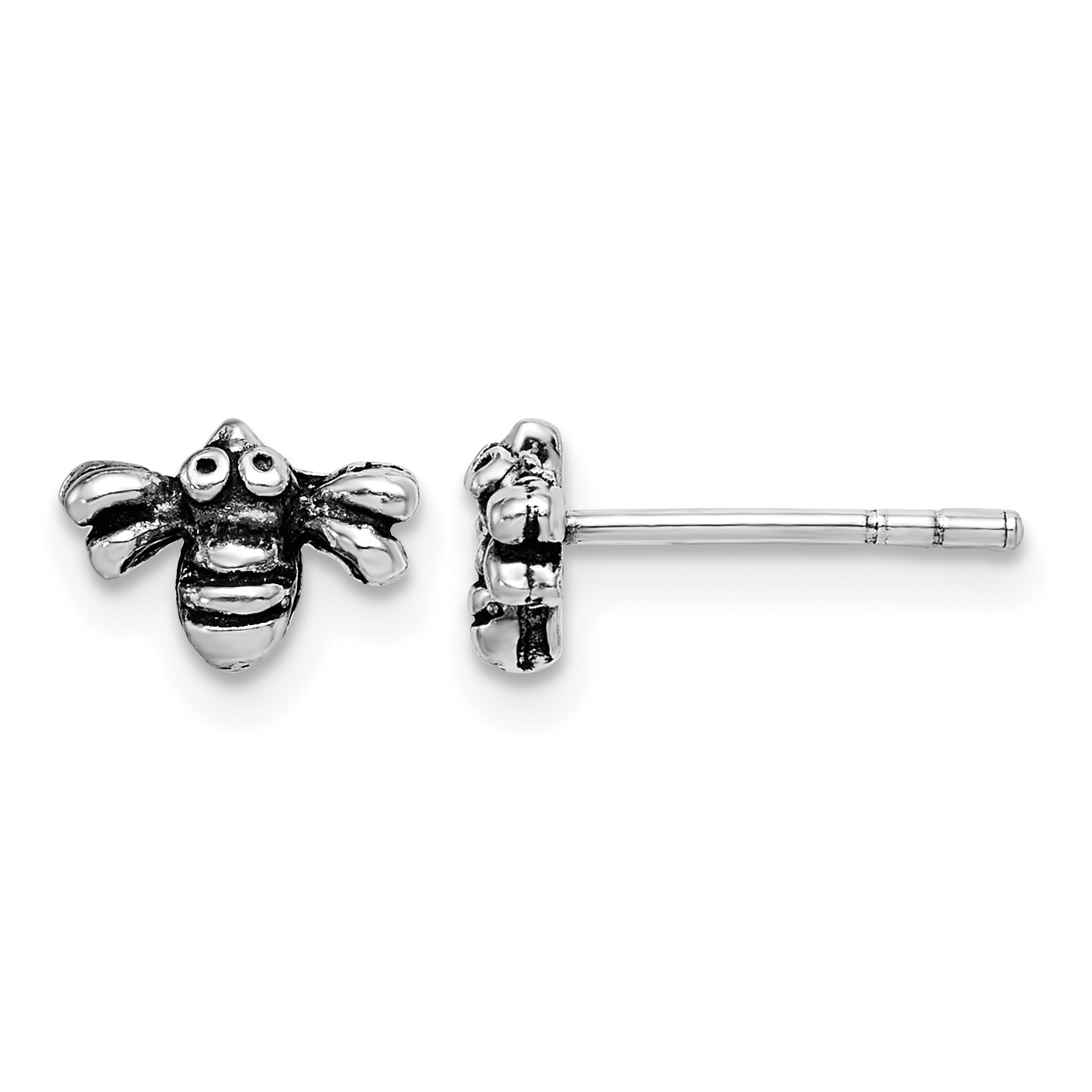 Sterling Silver Rhodium-plated Antiqued Bee Post Earrings (QE15014)