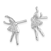 Sterling Silver Rhodium-plated Polished CZ Ballerina Post Earrings view 2