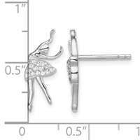 Sterling Silver Rhodium-plated Polished CZ Ballerina Post Earrings view 4