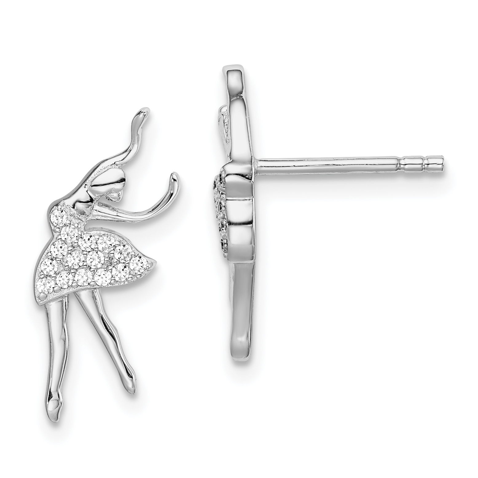 Sterling Silver Rhodium-plated Polished CZ Ballerina Post Earrings (QE15017)