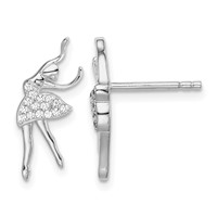 Sterling Silver Rhodium-plated Polished CZ Ballerina Post Earrings view 1
