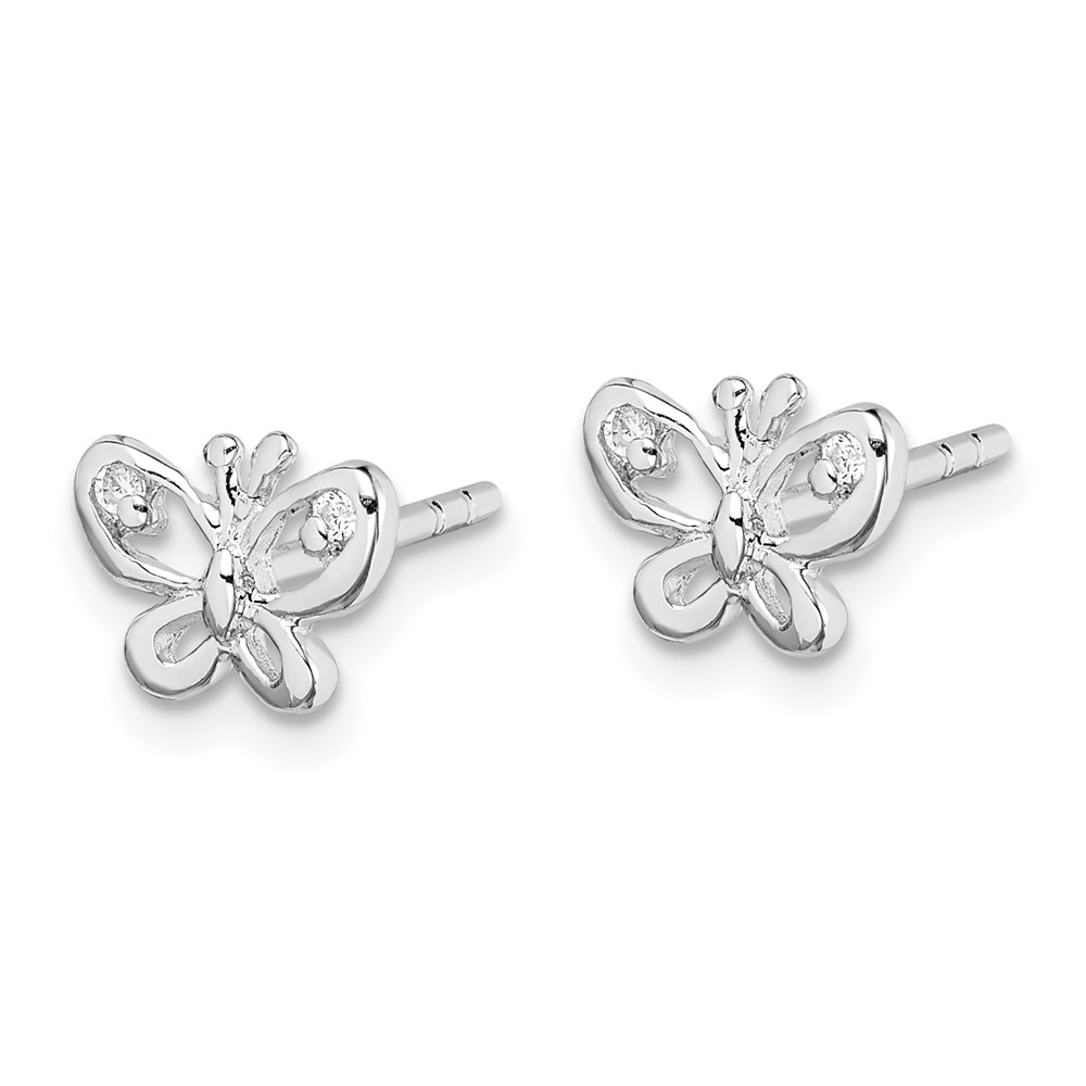 Sterling Silver Rhodium-plated CZ Butterfly Post Earrings (QE15018)