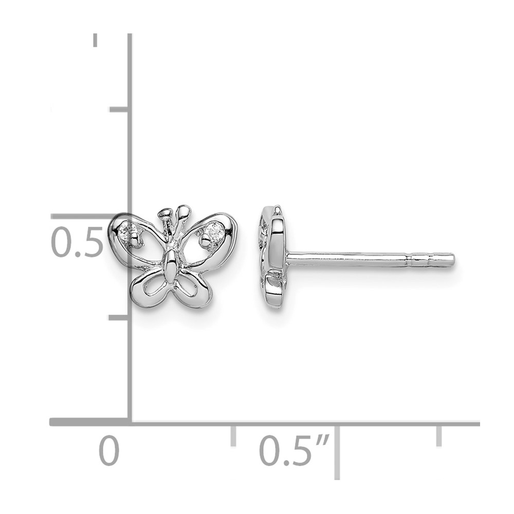 Sterling Silver Rhodium-plated CZ Butterfly Post Earrings (QE15018)