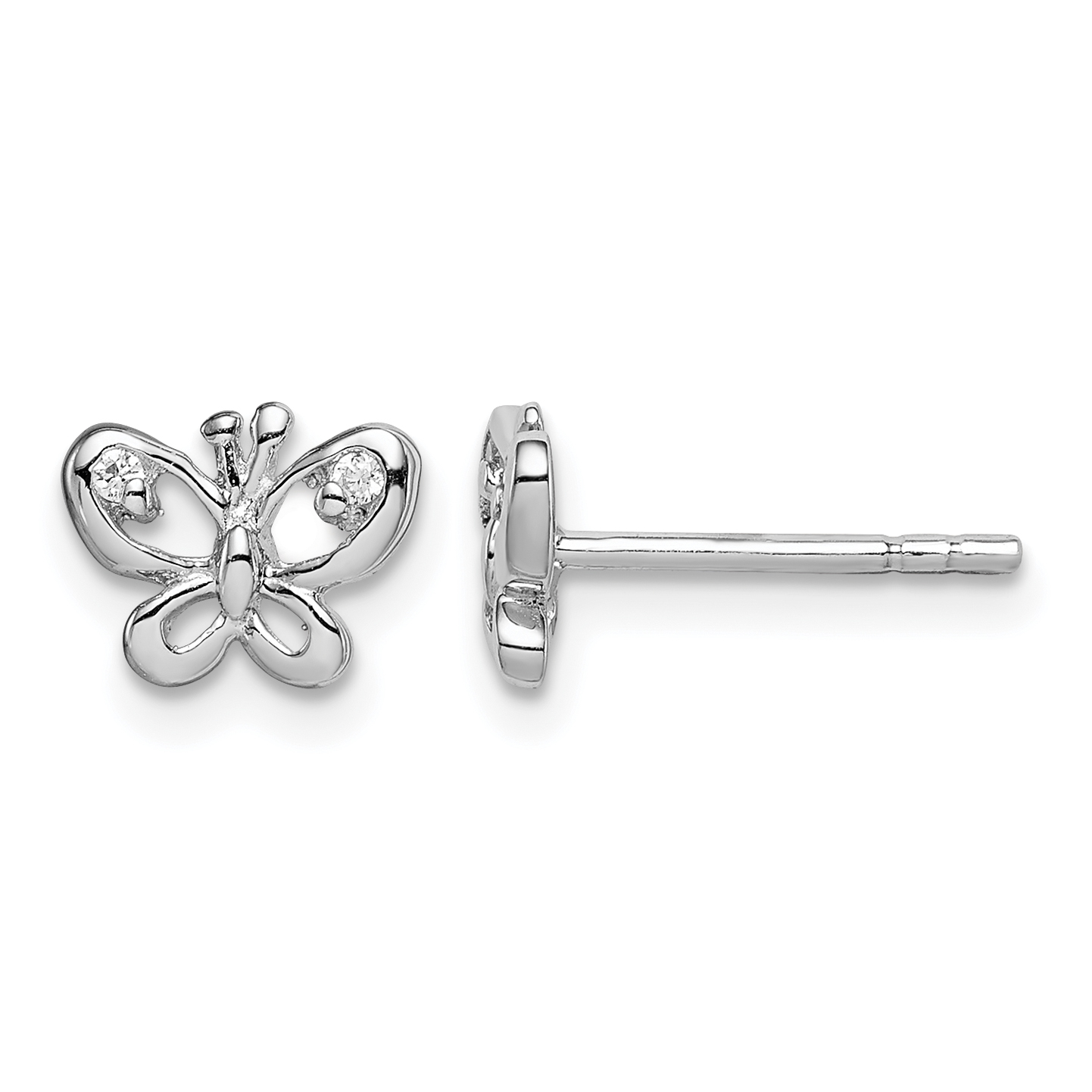 Sterling Silver Rhodium-plated CZ Butterfly Post Earrings (QE15018)