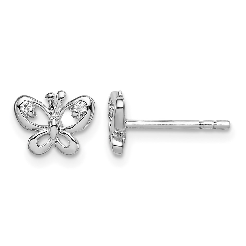 Sterling Silver Rhodium-plated CZ Butterfly Post Earrings (QE15018)