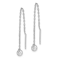 Sterling Silver Rhodium-plated CZ Bezel Chain Threader Earrings view 2