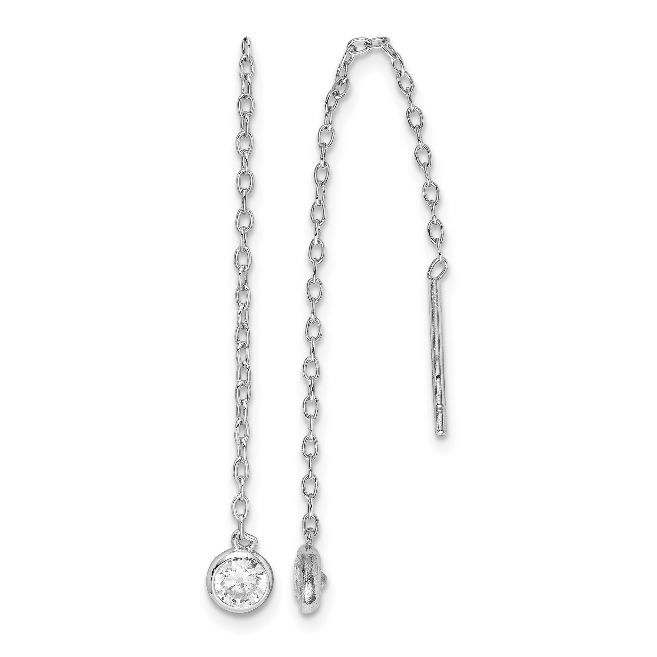 Sterling Silver Rhodium-plated CZ Bezel Chain Threader Earrings (QE15020)