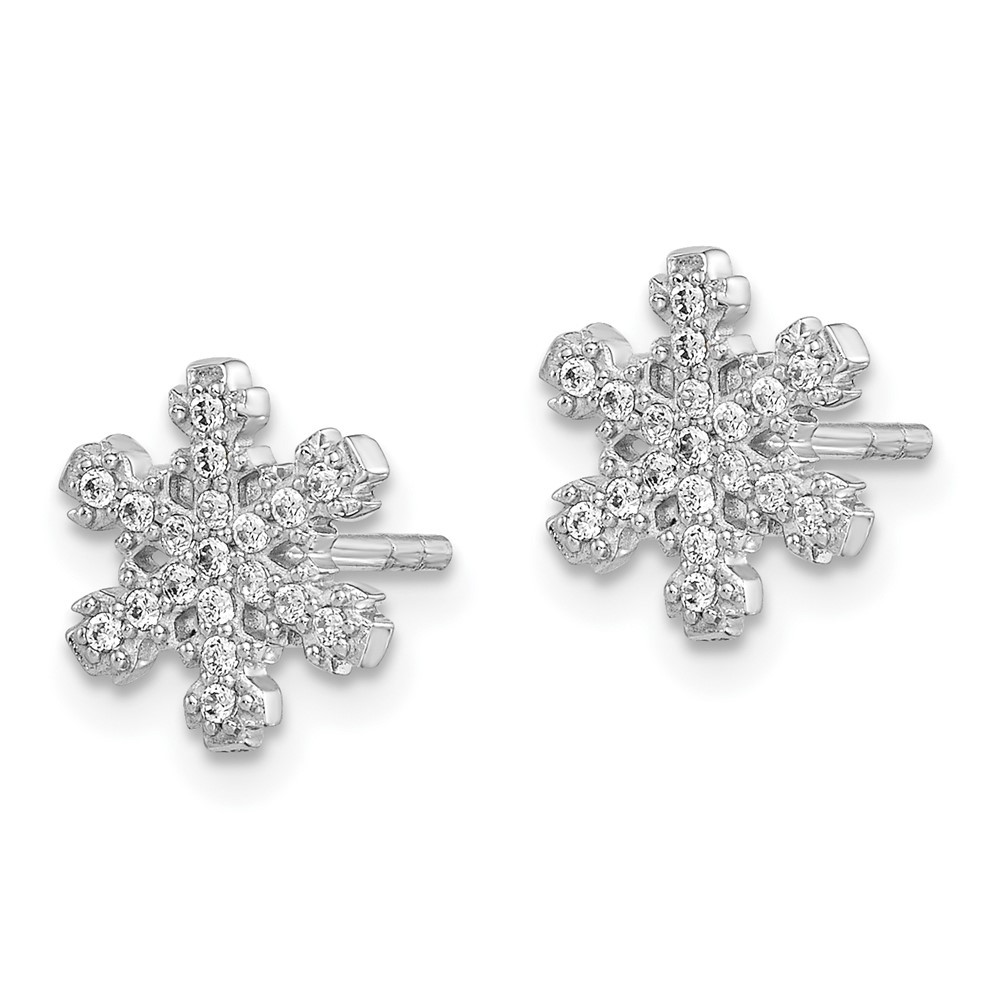 Sterling Silver Rhodium-plated CZ Snowflake Post Earrings (QE15021)