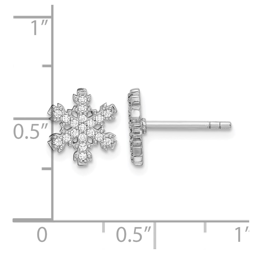 Sterling Silver Rhodium-plated CZ Snowflake Post Earrings (QE15021)