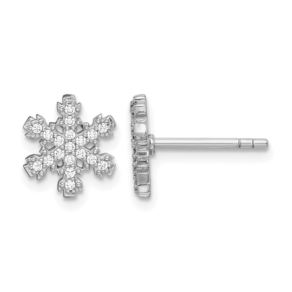 Sterling Silver Rhodium-plated CZ Snowflake Post Earrings (QE15021)