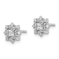 Sterling Silver Rhodium-plated Polished CZ Snowflake Post Earrings view 2