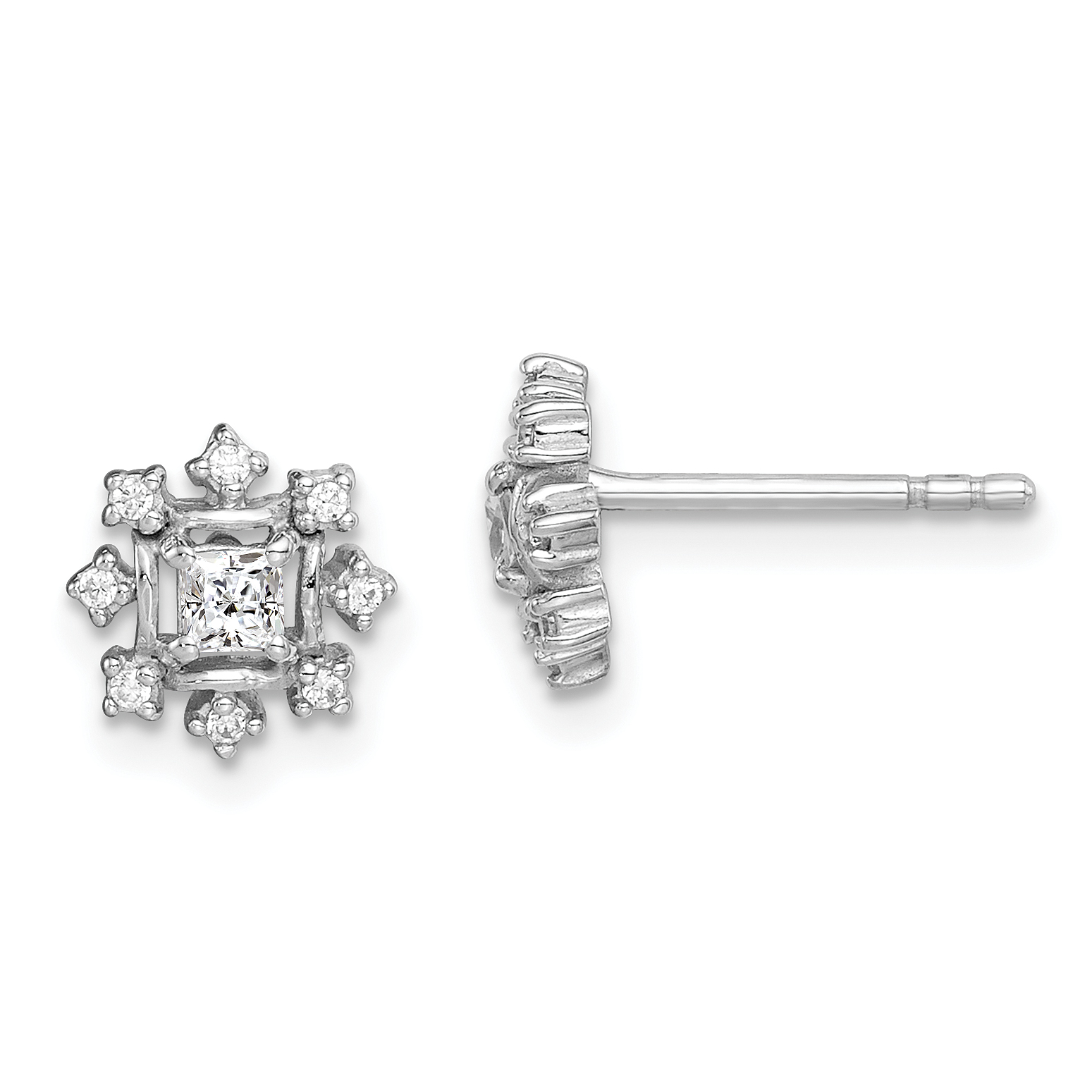 Sterling Silver Rhodium-plated Polished CZ Snowflake Post Earrings (QE15022)