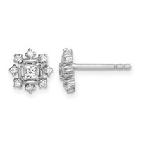 Sterling Silver Rhodium-plated Polished CZ Snowflake Post Earrings view 1