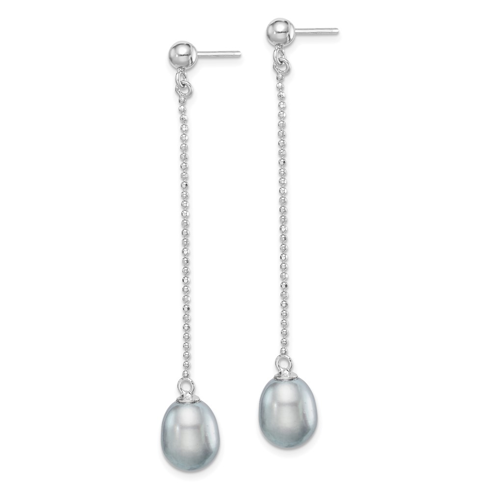 Sterling Silver Rhodium-plated 7-8mm Grey Teardrop Freshwater Cultured Pearl Post Dangle Earrings (QE15029)