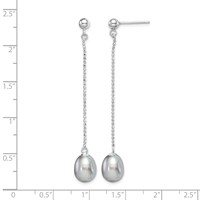Sterling Silver Rhodium-plated 7-8mm Grey Teardrop Freshwater Cultured Pearl Post Dangle Earrings view 4