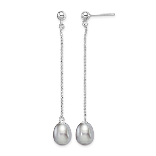 Sterling Silver Rhodium-plated 7-8mm Grey Teardrop Freshwater Cultured Pearl Post Dangle Earrings