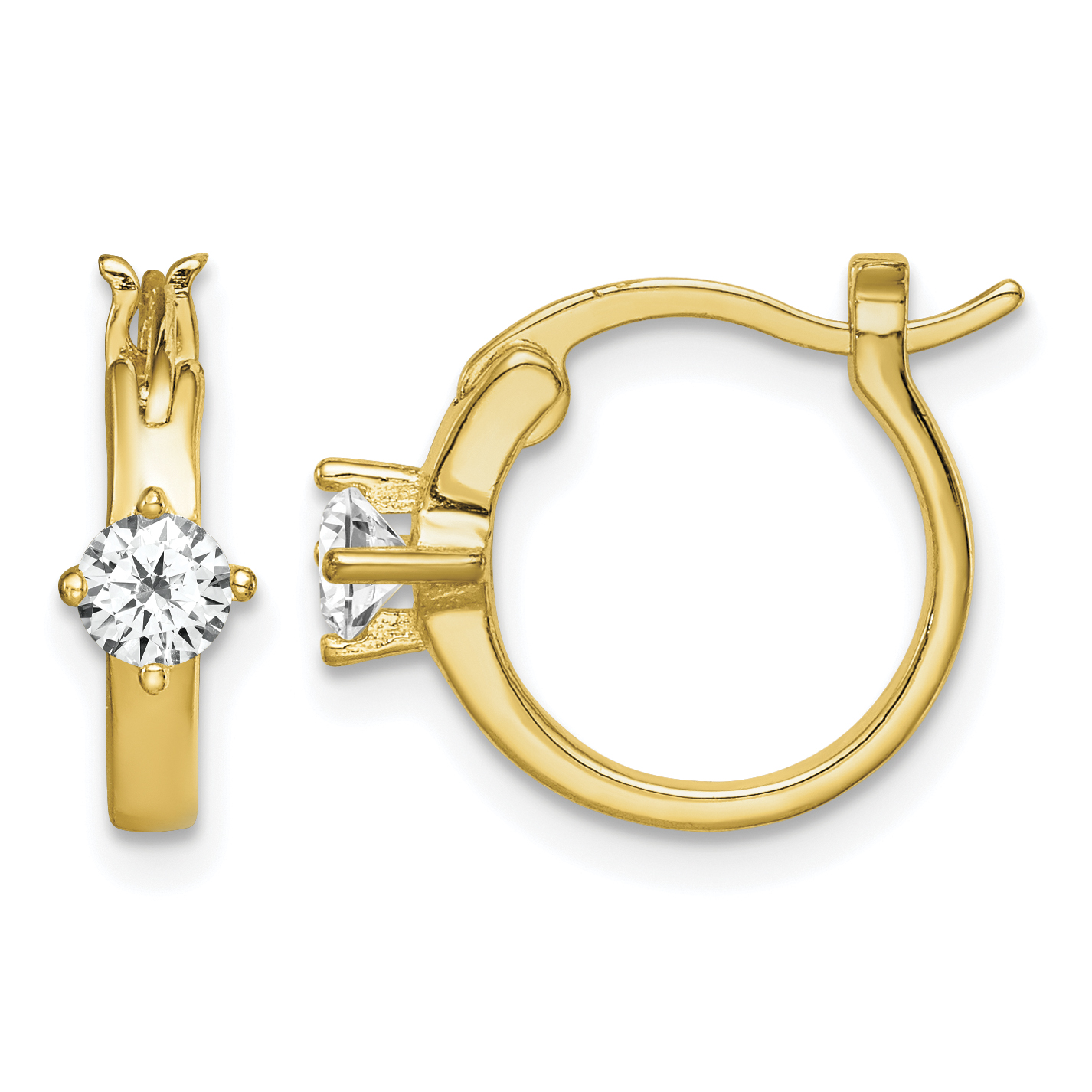 Sterling Silver Gold-tone Square CZ Hoop Earrings (QE15033)