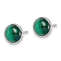 Sterling Silver Rhodium-plated 7mm Malachite Post Earrings view 2