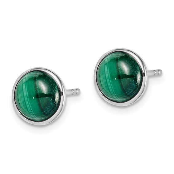 Sterling Silver Rhodium-plated 7mm Malachite Post Earrings