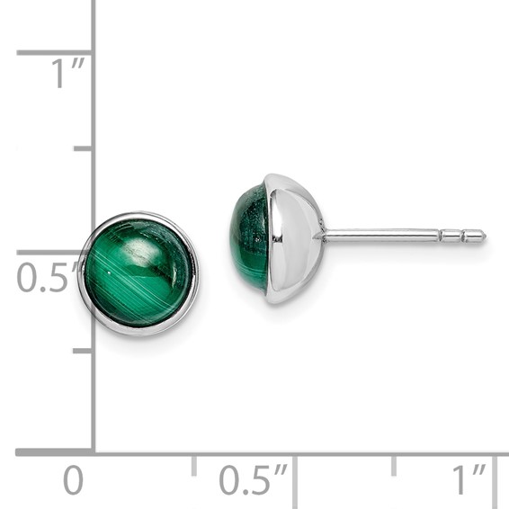 Sterling Silver Rhodium-plated 7mm Malachite Post Earrings
