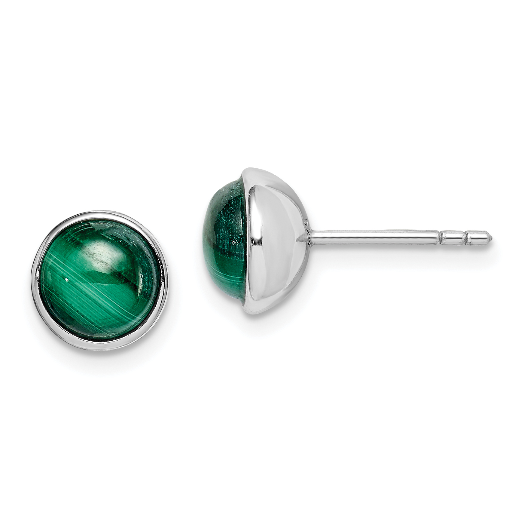 Sterling Silver Rhodium-plated 7mm Malachite Post Earrings (QE15036)