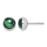 Sterling Silver Rhodium-plated 7mm Malachite Post Earrings view 1