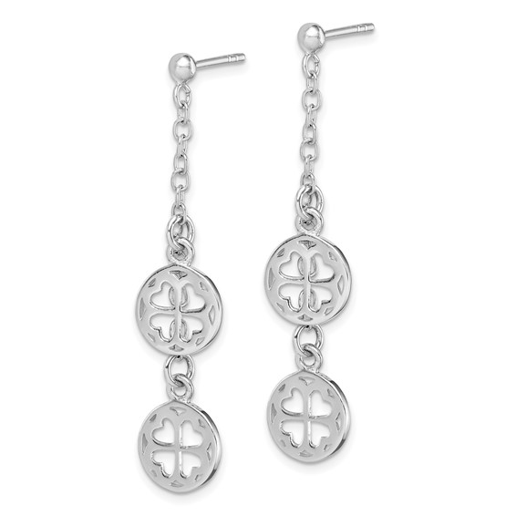 Sterling Silver Rhodium-plated Clover Dangle Post Earring