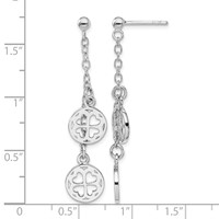 Sterling Silver Rhodium-plated Clover Dangle Post Earring view 4