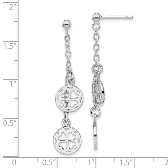 Sterling Silver Rhodium-plated Clover Dangle Post Earring