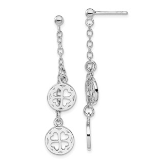 Sterling Silver Rhodium-plated Clover Dangle Post Earring