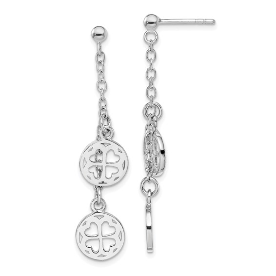 Sterling Silver Rhodium-plated Clover Dangle Post Earring
