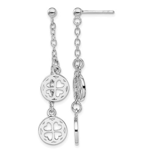 Sterling Silver Rhodium-plated Clover Dangle Post Earring