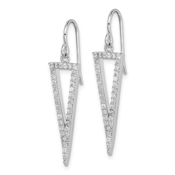 Sterling Silver Rhodium-plated Polished CZ Triangle Dangle Earrings
