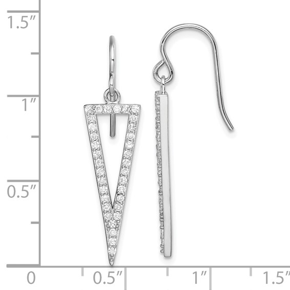Sterling Silver Rhodium-plated Polished CZ Triangle Dangle Earrings