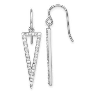 Sterling Silver Rhodium-plated Polished CZ Triangle Dangle Earrings