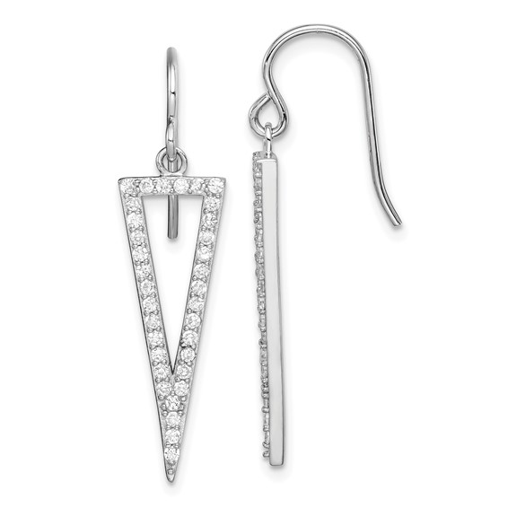 Sterling Silver Rhodium-plated Polished CZ Triangle Dangle Earrings