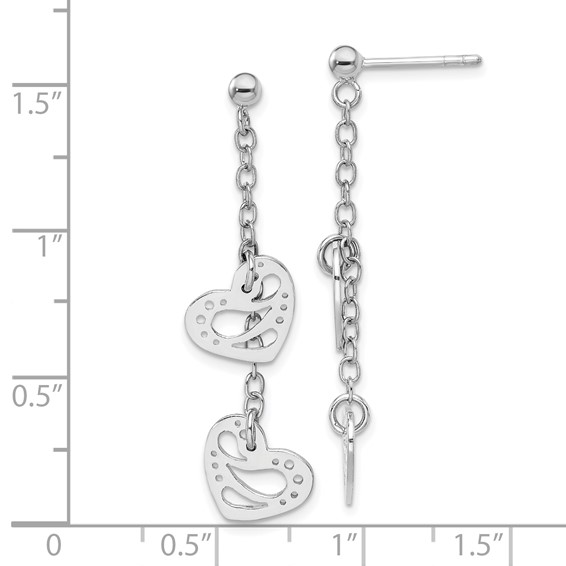 Sterling Silver Rhodium-plated Hearts Dangle Post Earring