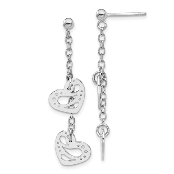 Sterling Silver Rhodium-plated Hearts Dangle Post Earring
