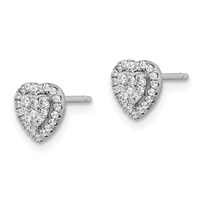 Sterling Silver Rhodium-plated Pave CZ Heart Post Earrings view 2