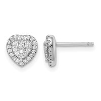 Sterling Silver Rhodium-plated Pave CZ Heart Post Earrings view 1