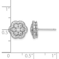 Sterling Silver Rhodium-plated Polished CZ Flower Post Earrings view 4