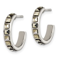 Sterling Silver Square Marcasite 15x 3.5 Hoop Post Earrings view 2