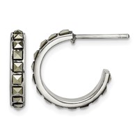 Sterling Silver Square Marcasite 15x 3.5 Hoop Post Earrings view 1