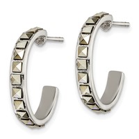 Sterling Silver Square Marcasite 20x3.5 Hoop Post Earrings view 2