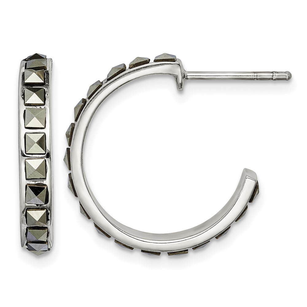 Sterling Silver Square Marcasite 20x3.5 Hoop Post Earrings