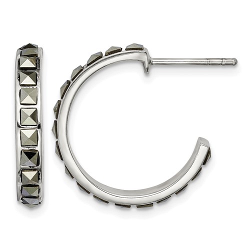 Sterling Silver Square Marcasite 20x 3.5 Hoop Post Earrings