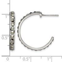 Sterling Silver Square Marcasite 25x3.5 Hoop Post Earrings view 4
