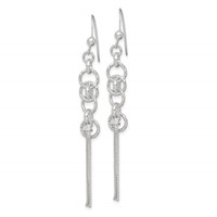 Sterling Silver Polished & D C Circle & Multi-strand Chain Dangle Earrings view 2